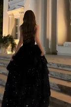 Sparkly Stunning Black Sequined Sleeveless Strapless Long Prom Dress With Split