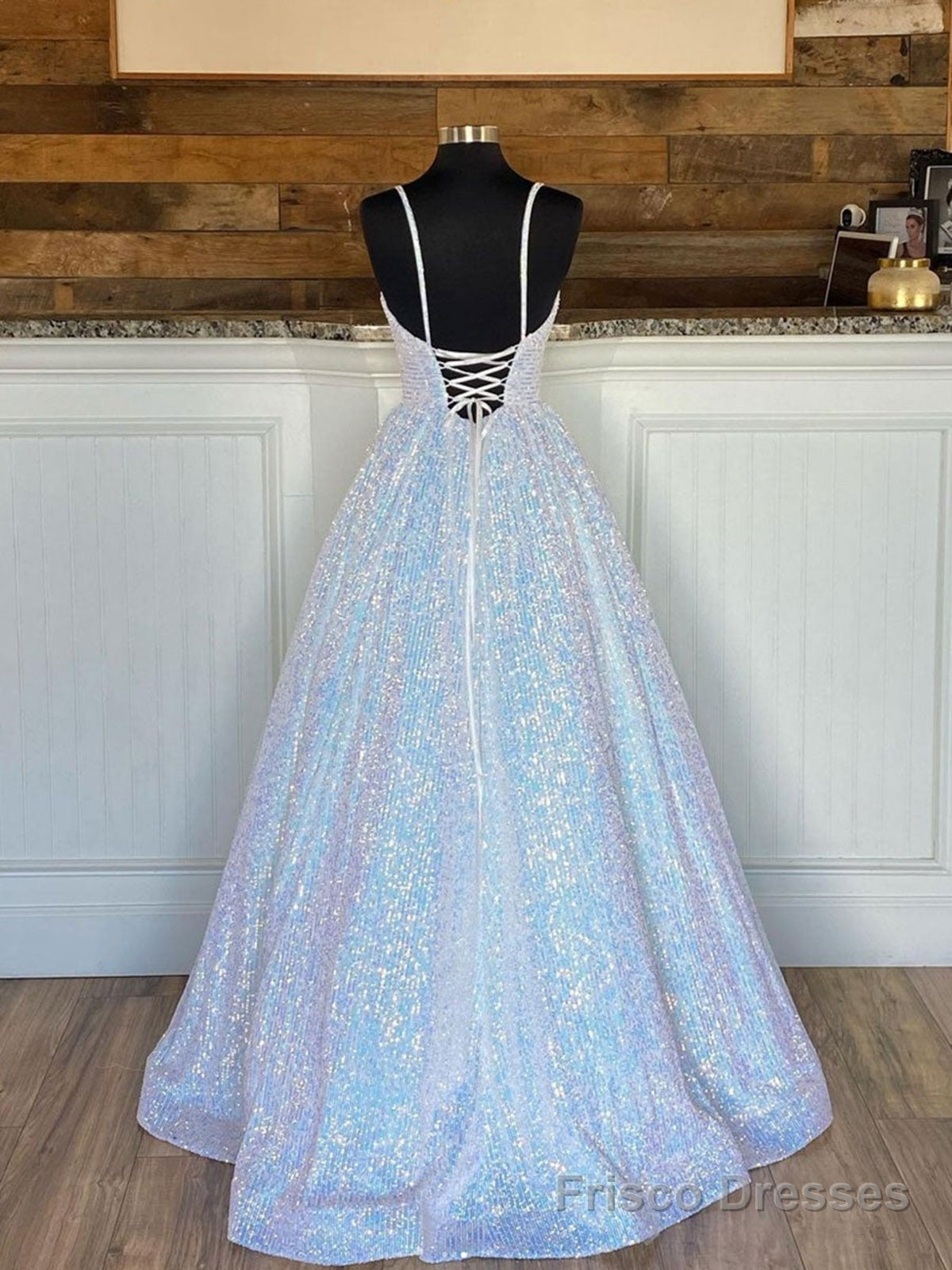 Sparkly V Neck Backless Prom Dresses, Open Back Shiny Formal Graduation Dresses