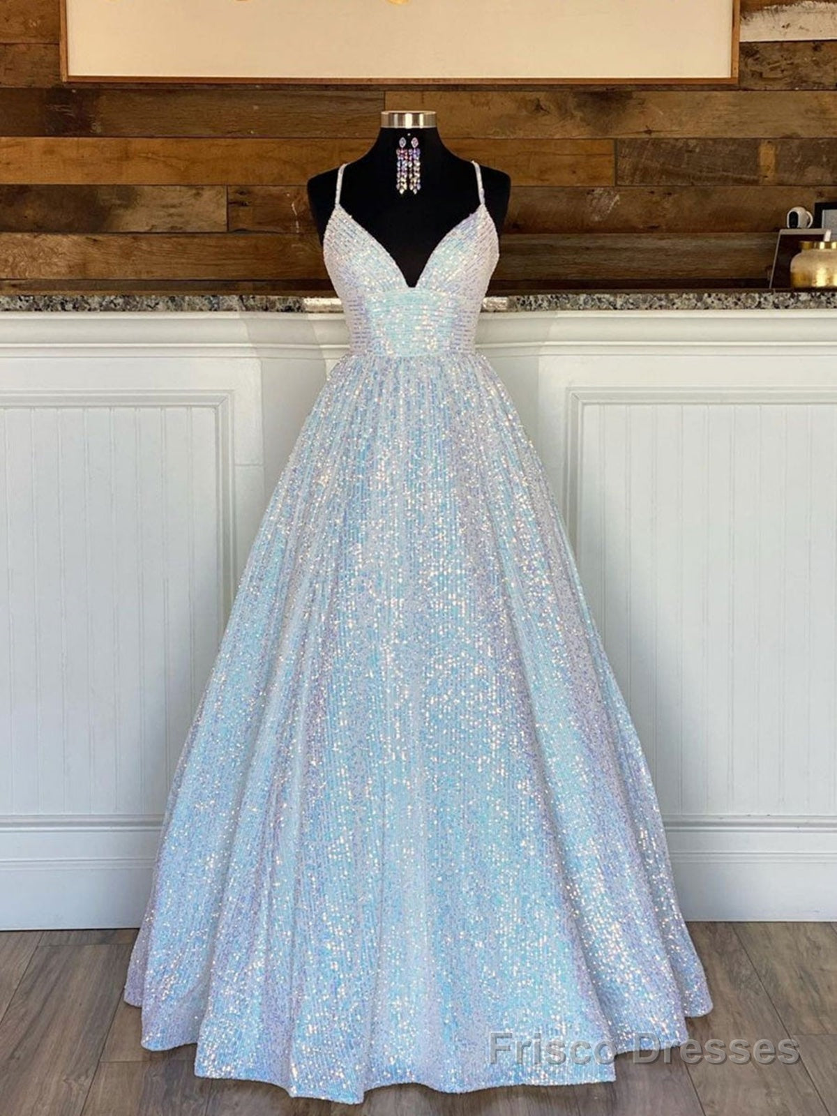 Sparkly V Neck Backless Prom Dresses, Open Back Shiny Formal Graduation Dresses Main image