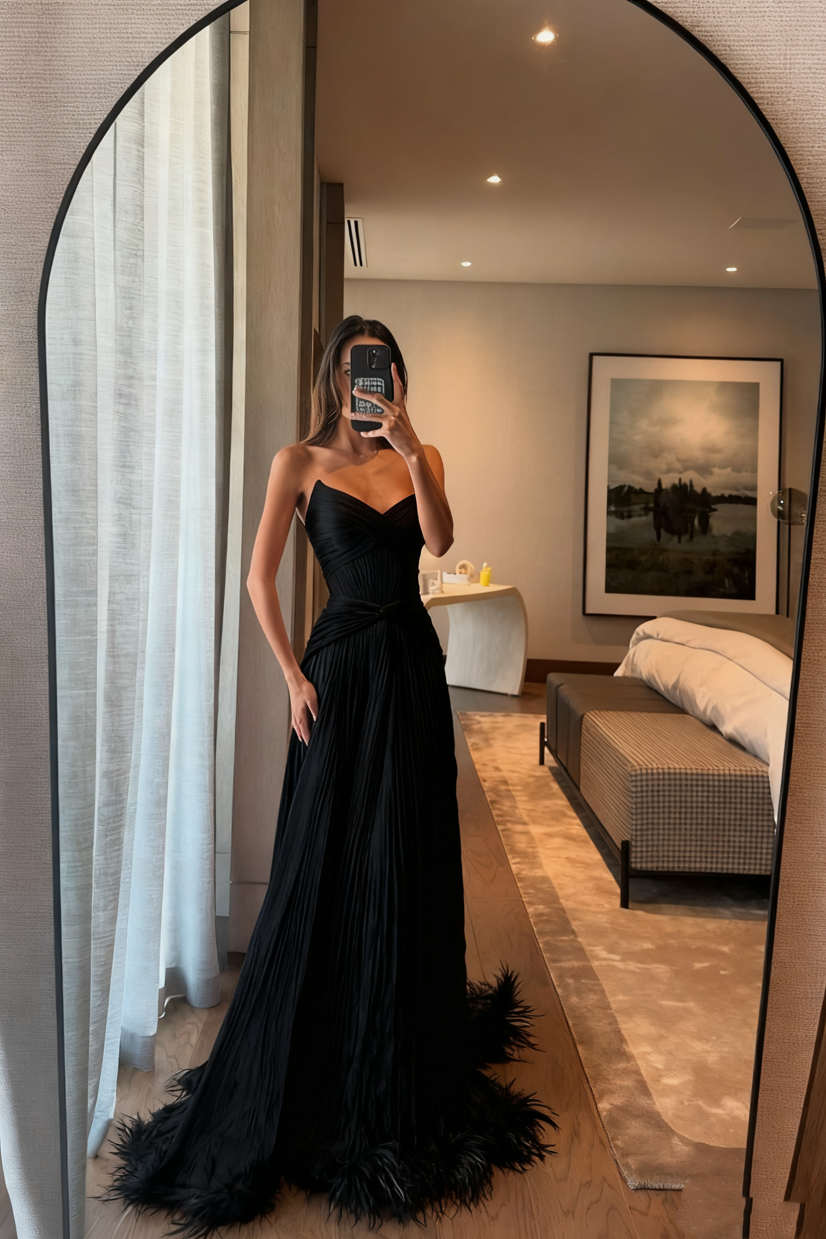 Special A Line Sweetheart Pleated Chiffon Pink Sleeveless Feathers Long Prom Dresses Inspo Prom Gown Secondary image