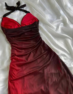 Special Gradient Color Burgundy Prom Dress, Tie Halter Date/Birthday Party Dress