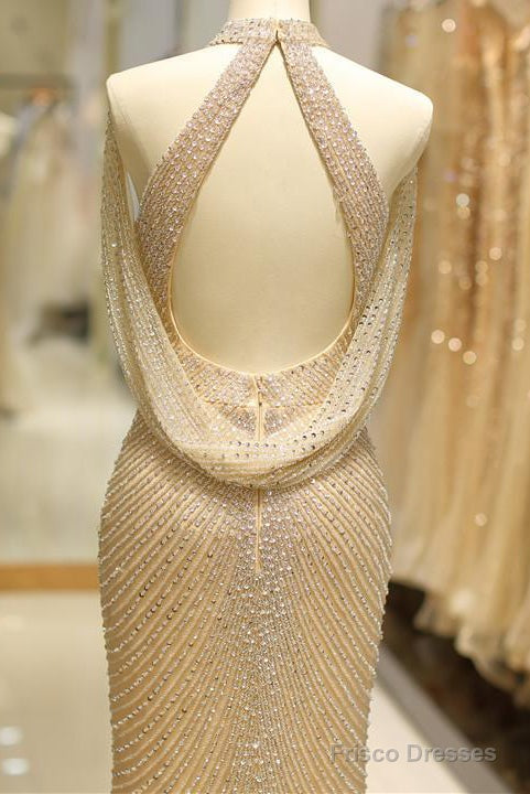 Split-Front Long Gold Prom Dress With Cowl Back Secondary image