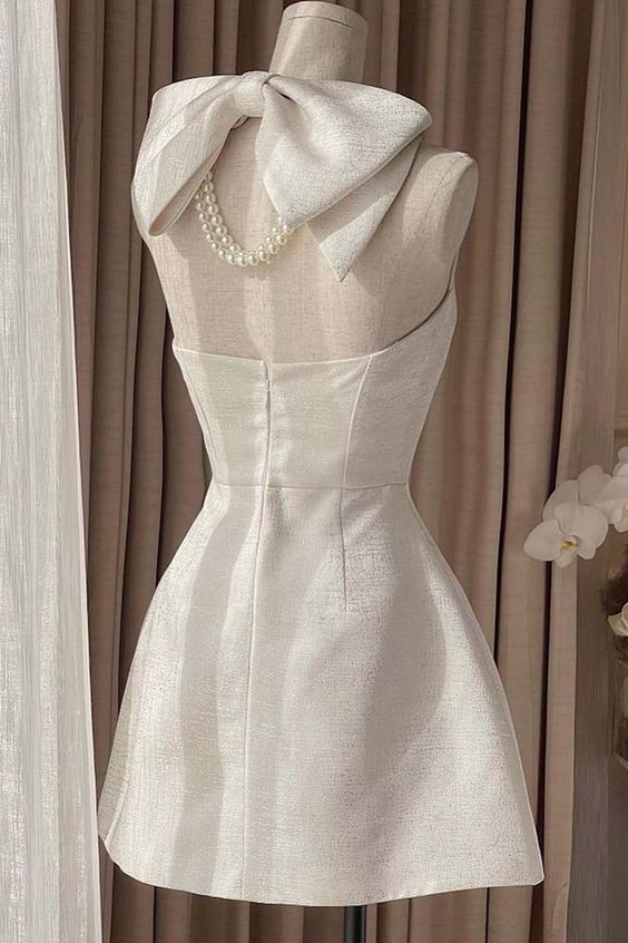 Square Neck Halter Sleeveless Satin A-Line Mini Homecoming Dress With Bow Secondary image