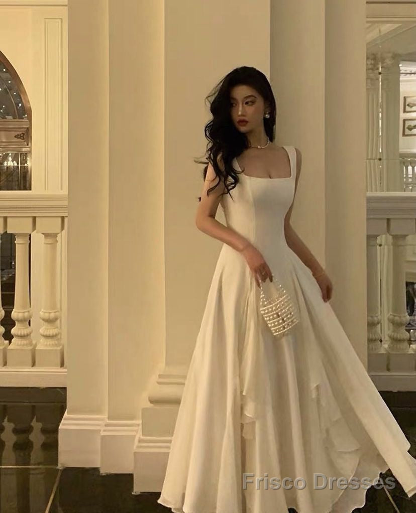 a line evening dresses Square Neck White Asymmetric A-Line Long Dress – Frisco Xucatan Men's Casual Dress line skirt Little girl party dresses Size:18.5 x 34