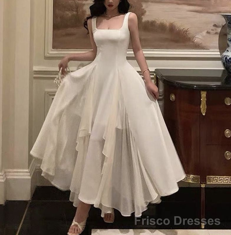 Square Neck White Asymmetric A-Line Long Evening Dress Frisco Dresses Square Neck White Asymmetric A-Line Long Evening Dress Frisco Dresses