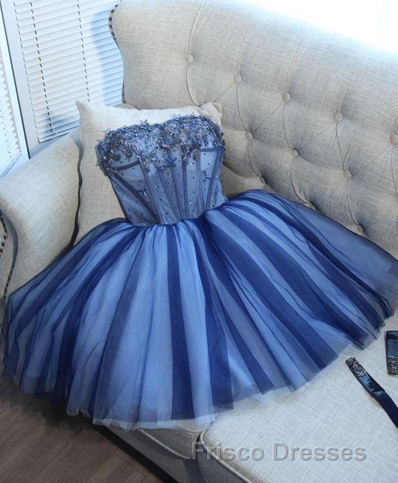 Charming Blue Lace Tule A Lin Short Formal Prom Dress, Homecoming Dress