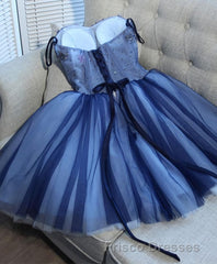 Charming Blue Lace Tule A Lin Short Formal Prom Dress, Homecoming Dress