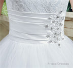Strapless Appliques Lace Train Wedding Dresses With Crystals