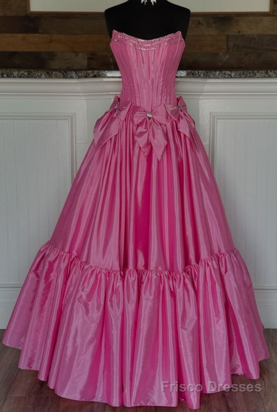 Strapless Ball Gown Long Prom Dress with Beading and Bow Main image