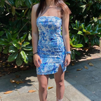 Strapless Blue Print Bodycon Prom Dress Homecoming Dress