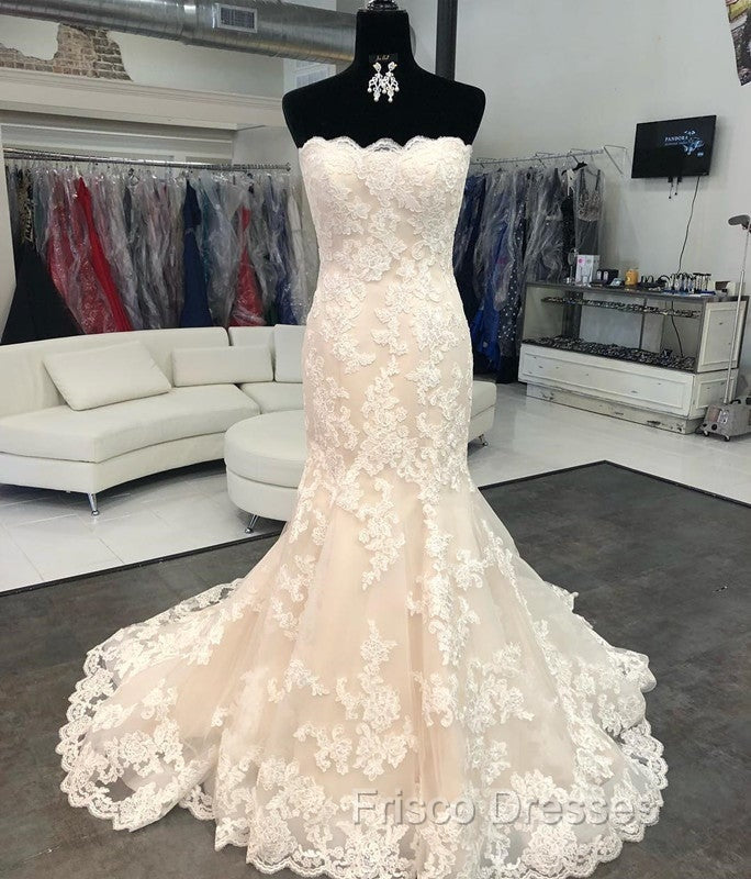 Strapless Bodice Corset Mermaid Lace Wedding Dress For Bride