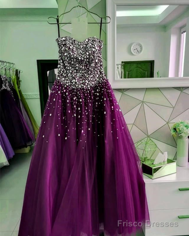 Strapless Bodice Corset Tulle Ball Gowns Prom Dresses Sequin Beaded