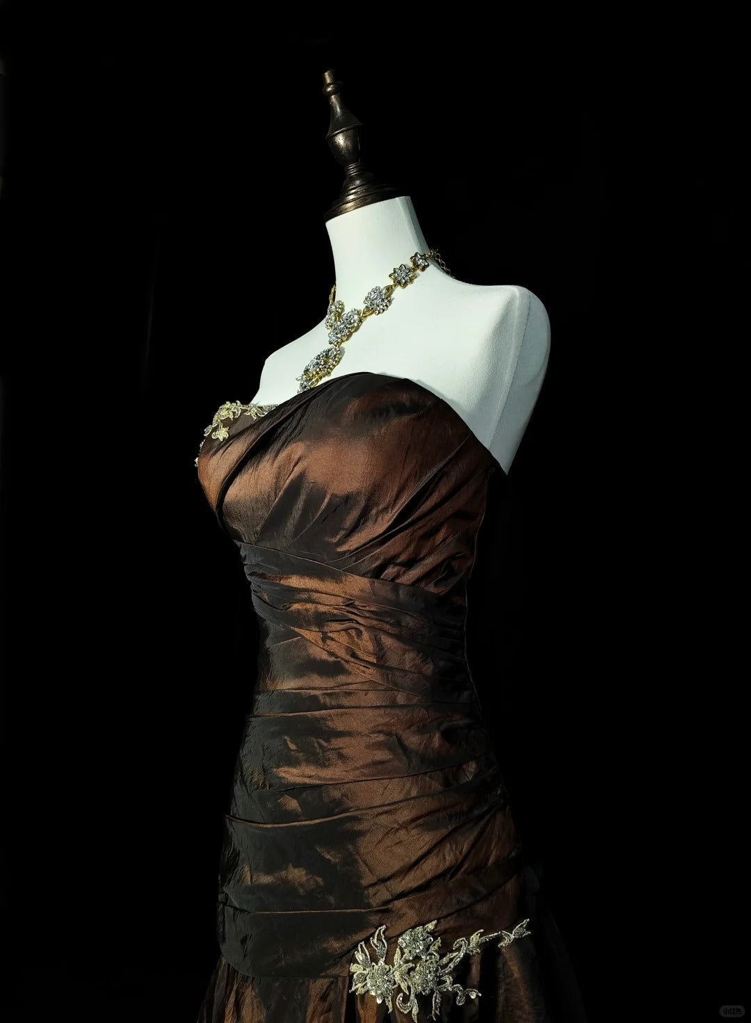 Strapless Brown Vintage Evening Dresses, Sleeveless Long Party Gowns