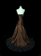 Strapless Brown Vintage Evening Dresses, Sleeveless Long Party Gowns