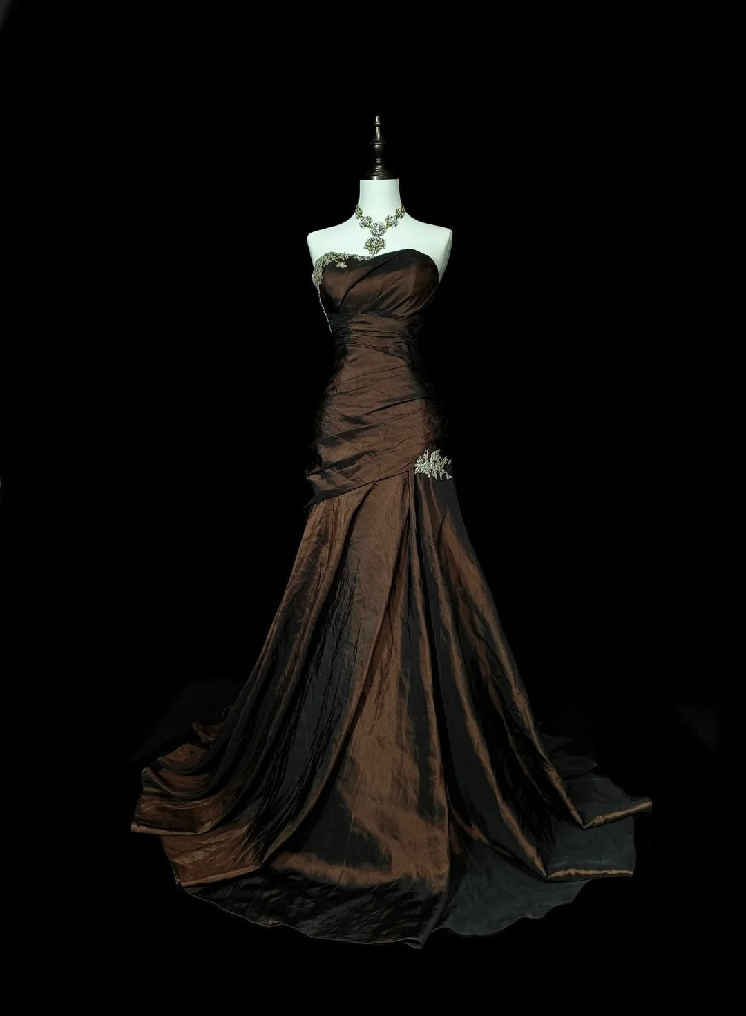 Strapless Brown Vintage Evening Dresses, Sleeveless Long Party Gowns Main image