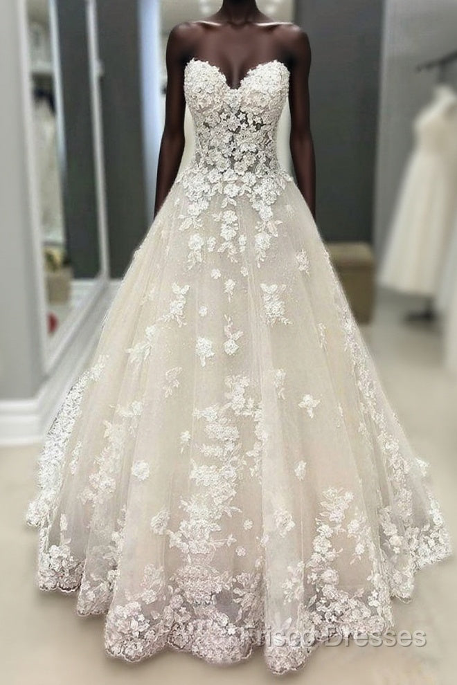 Strapless Champagne Lace Wedding Dress Formal Prom Dress, Formal Gown Main image