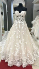 Strapless Champagne Lace Wedding Dresses Prom Dress, Formal Gown