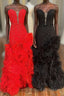 Strapless Cut-Out Back Ruffle Layers Mermaid Formal Prom Dress