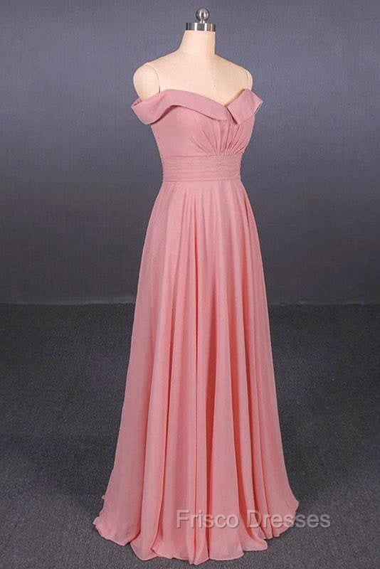 Strapless Floor Length Chiffon Pink Formal Prom Simple A Line Bridesmaid Dress