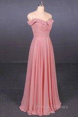 Strapless Floor Length Chiffon Pink Formal Prom Simple A Line Bridesmaid Dress