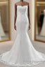 Strapless Lace Appliques Bride Gown Long Mermaid Wedding Gown With Beadings