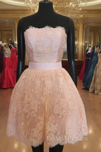 Strapless Lace Homecoming Dress Short Formal Prom Gown