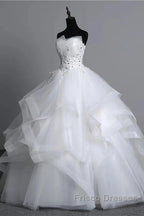 Strapless Layers Wedding Gown With Appliques Beadings