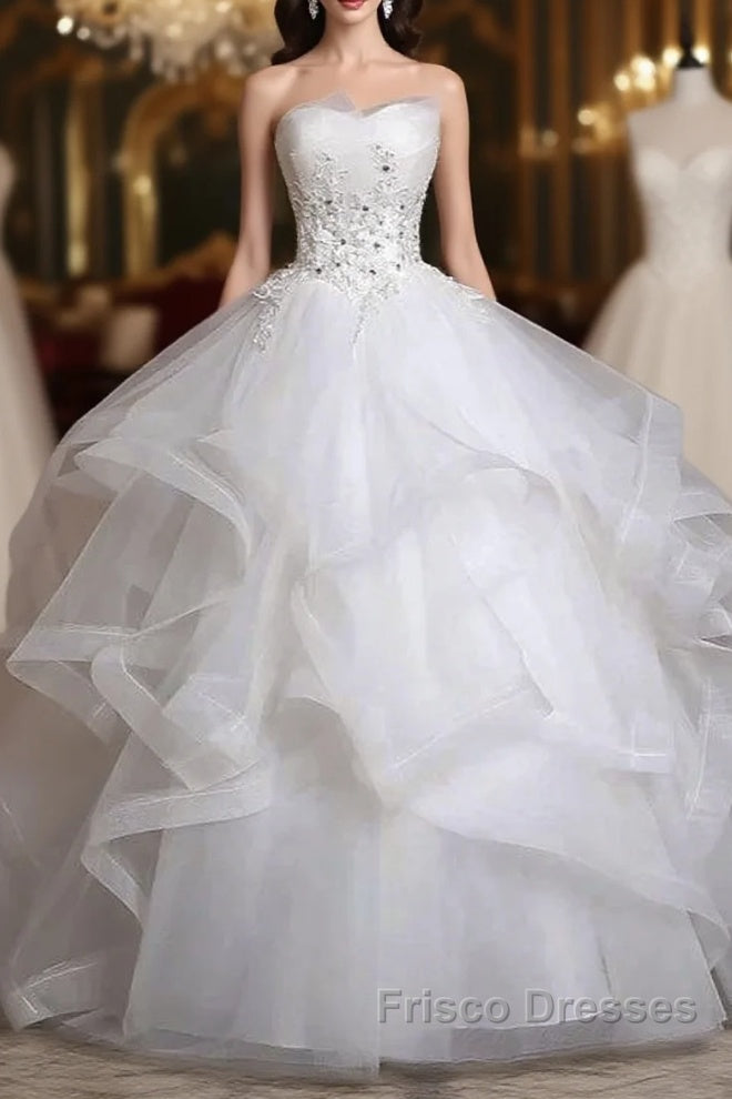 Strapless Layers Wedding Gown With Appliques Beadings Main image
