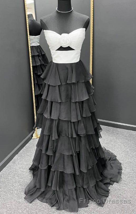 Strapless Long Prom Dresses with Keyhole and Ruffle Skirt Main image