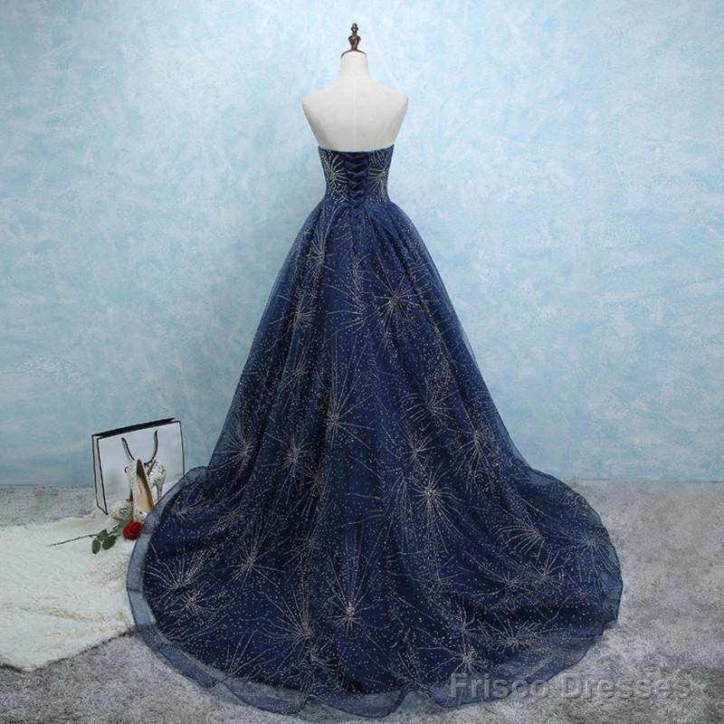 Strapless Long Tulle Ball Gowns Evening Dresses With Sequins