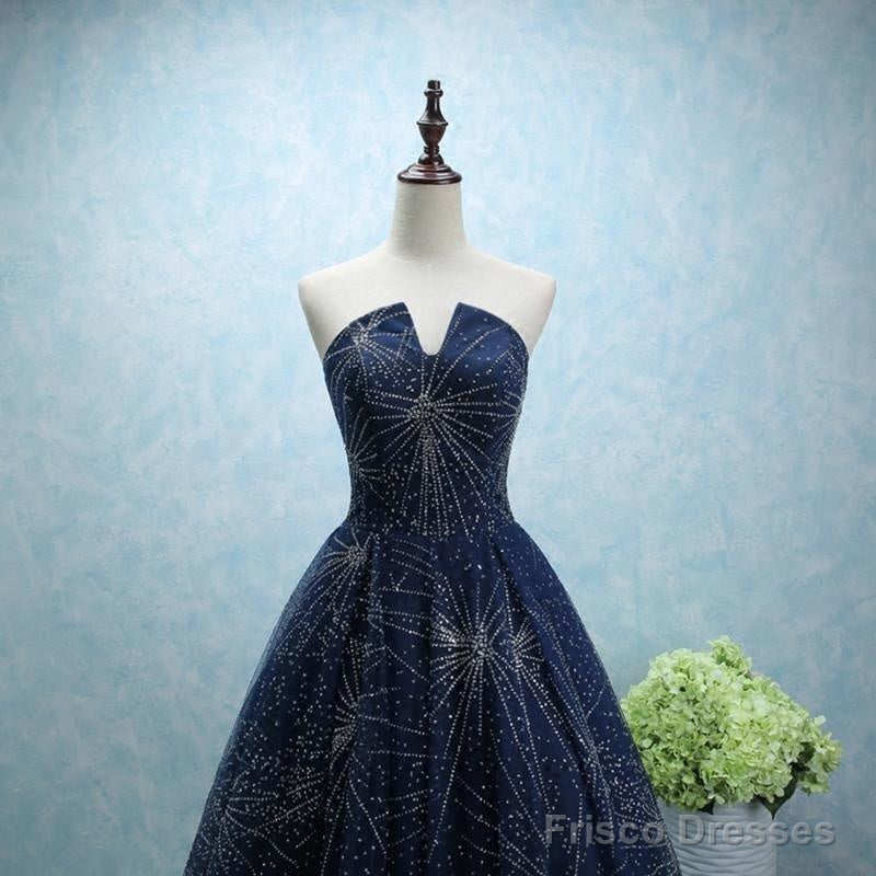 Strapless Long Tulle Ball Gowns Evening Dresses With Sequins