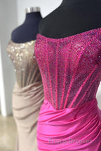 Strapless Mermaid Beaded Long Formal Prom Dress With Slit