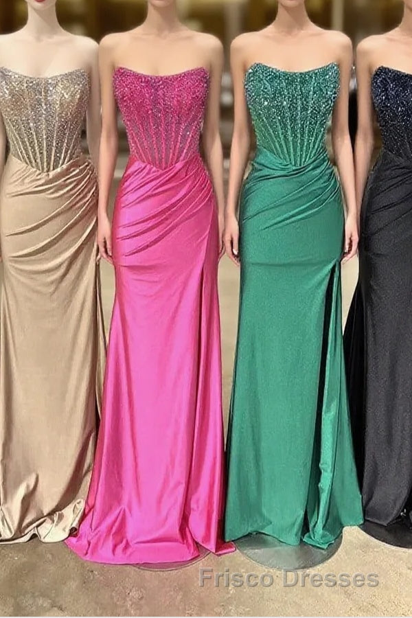 Strapless Mermaid Beaded Long Formal Prom Dress With Slit Main image