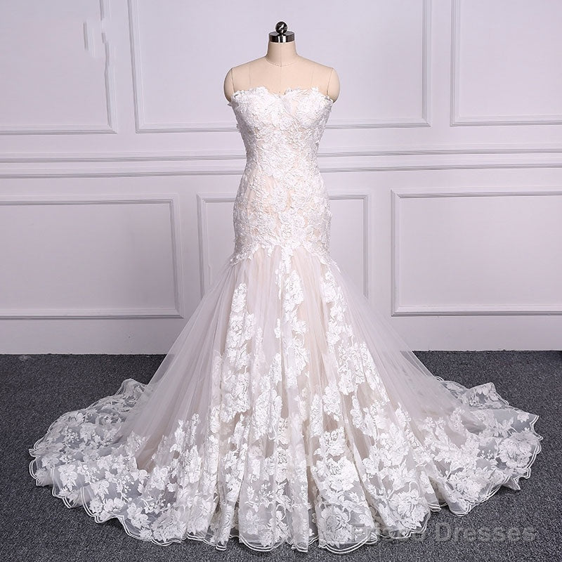 Strapless Mermaid Lace Wedding Dresses Trumpet Bride Dress Main image