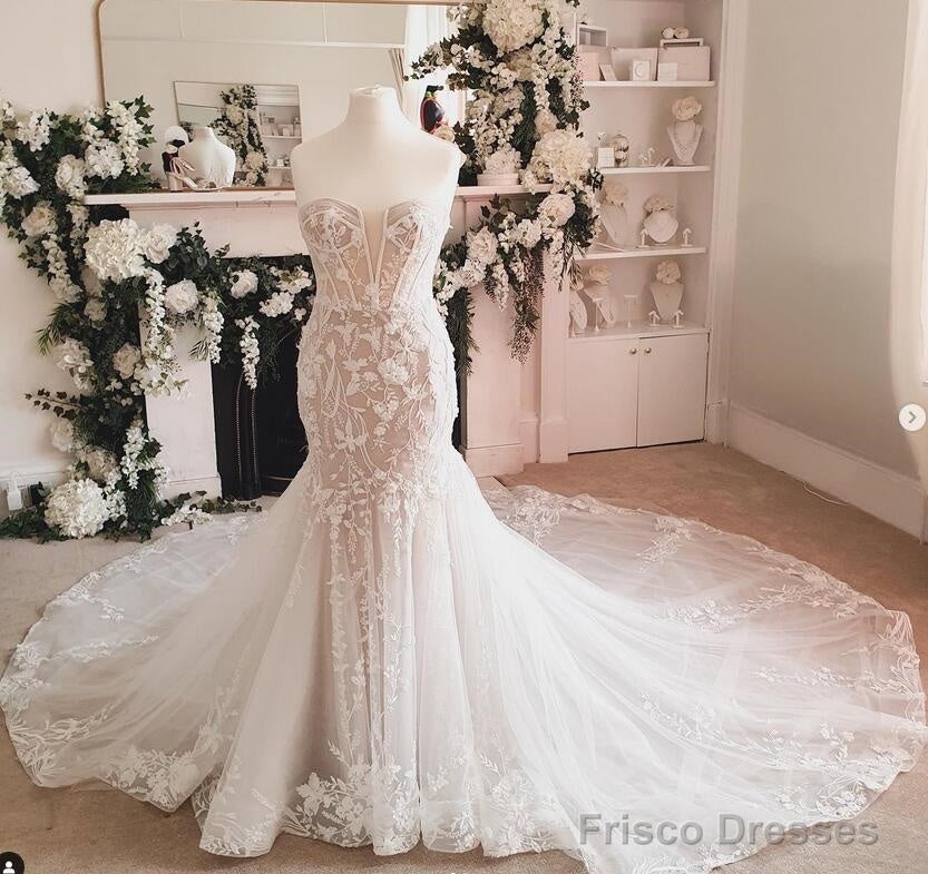 Strapless Mermaid Wedding Dresses,Custom Made Bridal Dress