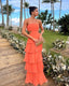 Strapless Orange Layered A Line Long Prom Dress