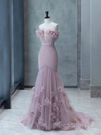 Strapless Pink Chiffon Creased Formal Dress Floor Length Mermaid Formal Prom Dress With Sweep