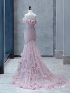 Strapless Pink Chiffon Creased Formal Dress Floor Length Mermaid Formal Prom Dress With Sweep