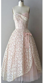 Strapless pink lace unique style vintage cheap homecoming prom gowns dress