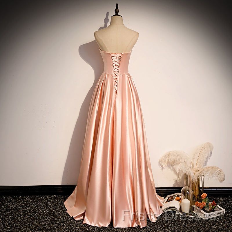Strapless Pink Satin Long Party Dress Formal Prom Dress Secondary image