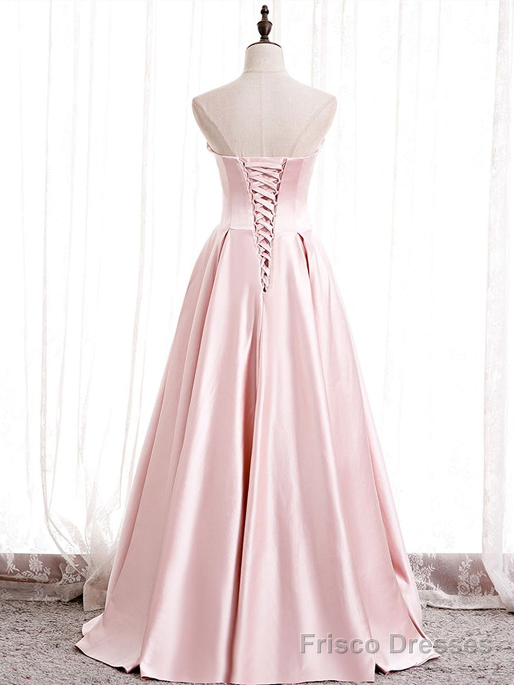 Open Back Pink Satin Long Formal Prom Dresses, Backless Pink Satin Long Formal Evening Dresses main image 0