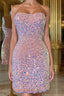 Strapless Pink Sequined Bodycon Homecoming Dress