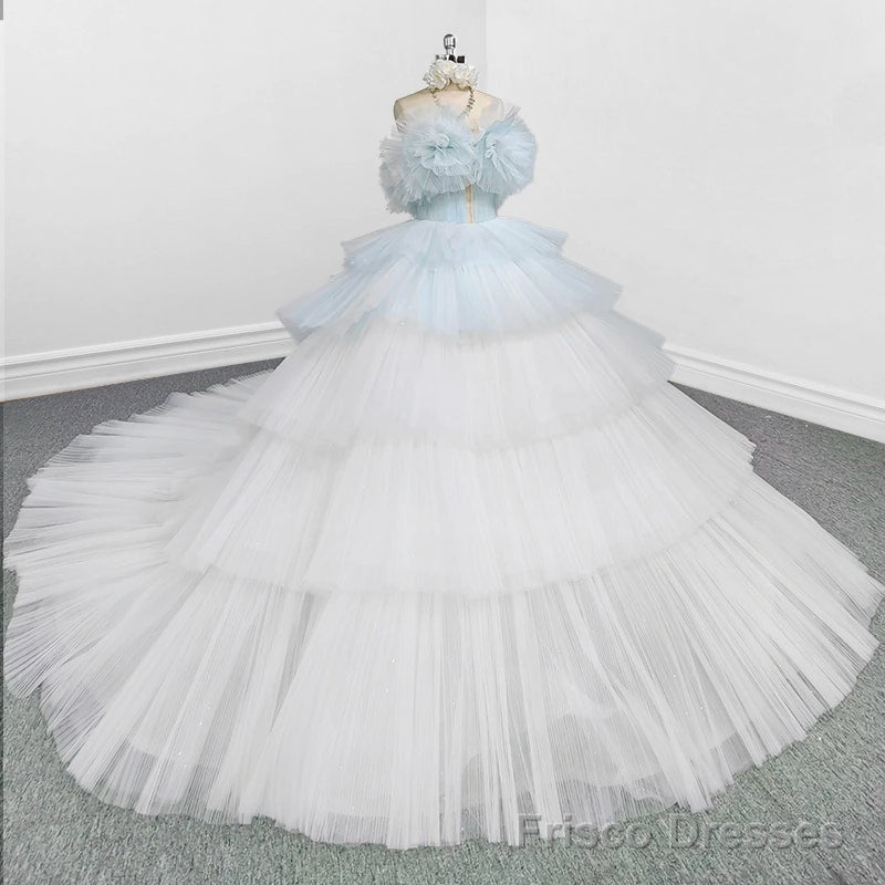 Strapless Quinceanera Dress White Ruffles Ball Gown Evening Dress Main image