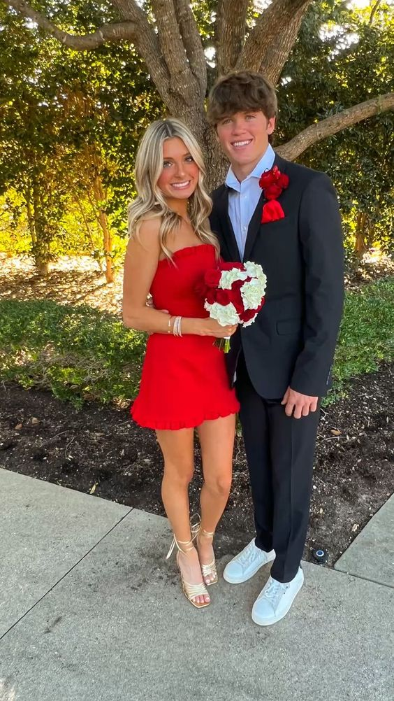 Strapless Red Short Prom Dress Homecoming Dress Main image