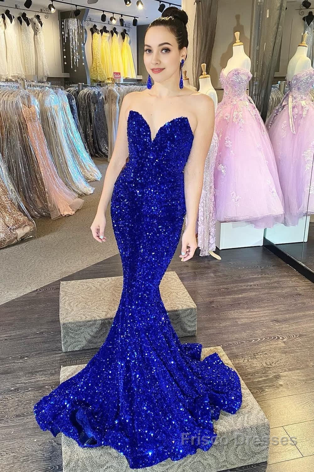 Strapless Sequins Black Mermaid Prom Dress