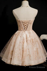 Strapless Short Champagne Party Dress Homecoming Dress With Sequins