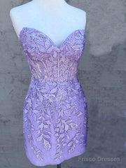 Strapless Short Lace Prom Dresses, Short Bodycon Lace Formal Homecoming Dress