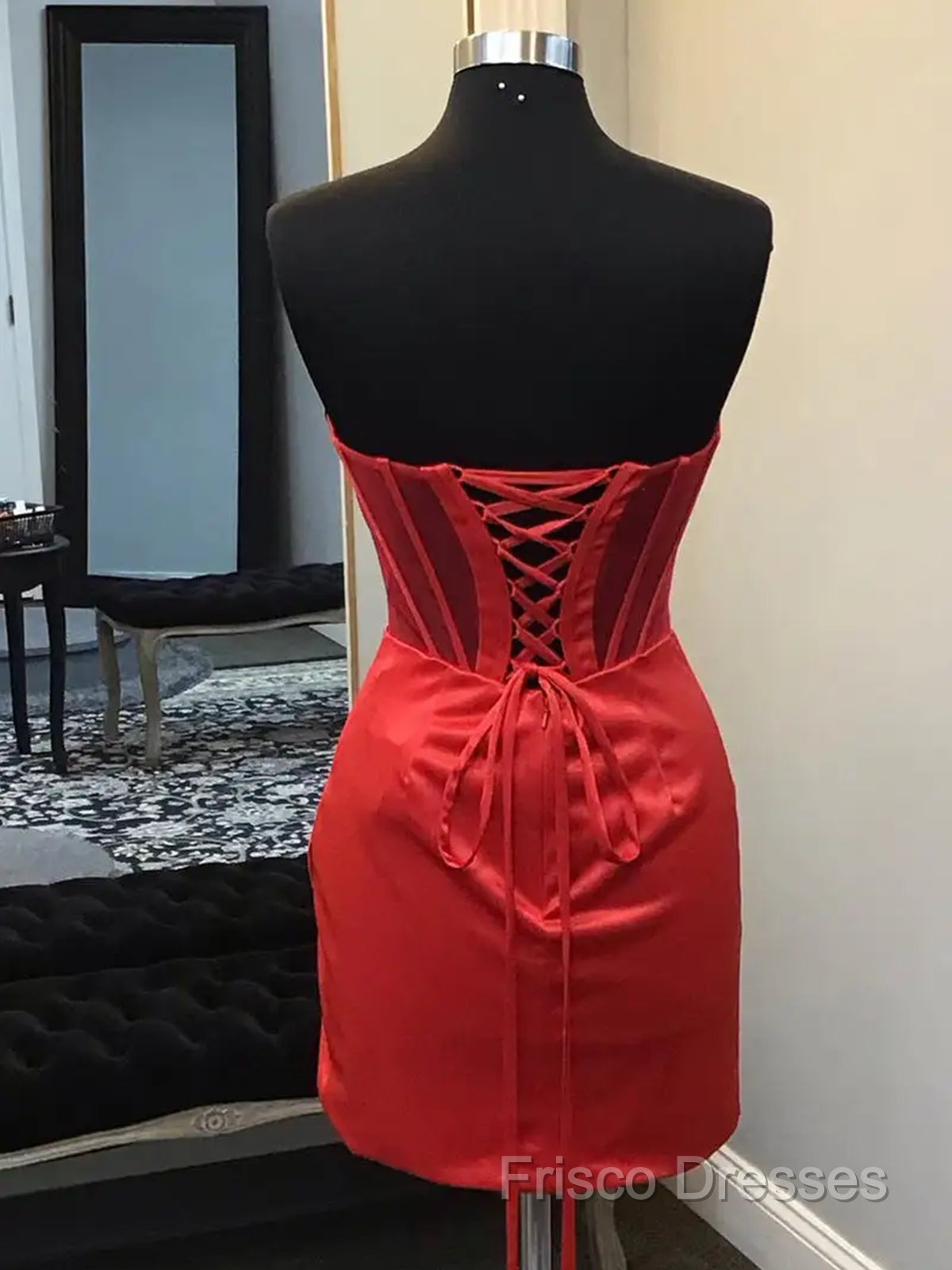 Strapless Short Satin Formal Prom Dress, Short Formal Homecoming Dress Secondary image