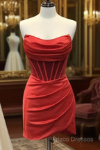 Strapless Short Satin Formal Prom Dress, Short Formal Homecoming Dress