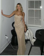 Strapless Sparkly Long Prom Dress Sheath Birthday Party Dresses